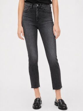 GAP Denim Cigarette Jeans Black Gray Wash Raw Hem Size 2/26R